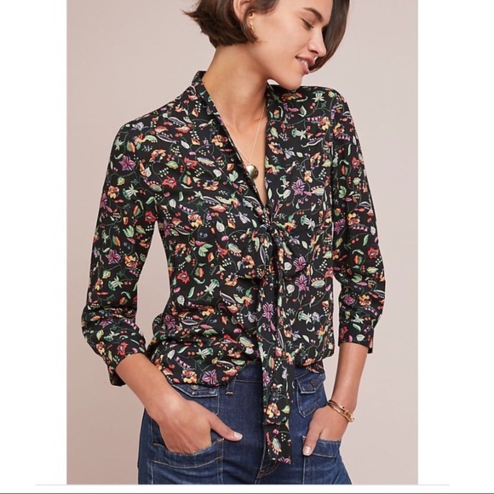 ANTHRO CONVERSATION COLLEQUIAL NECK TIE BLOUSE 0